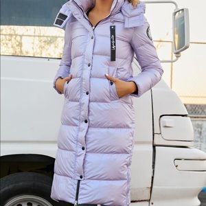 SOLD Long Lilac Hooded Puffer Coat